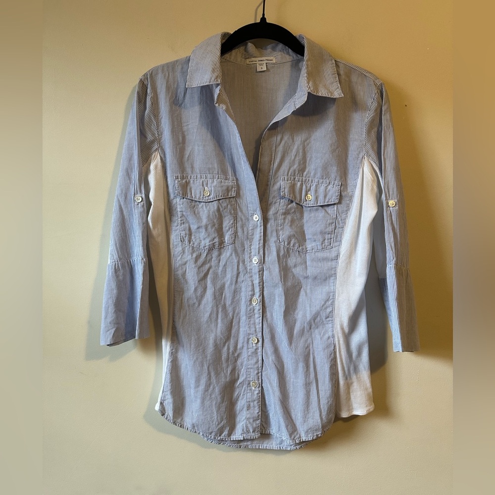 James Perse Blue and White Button-Up Shirt